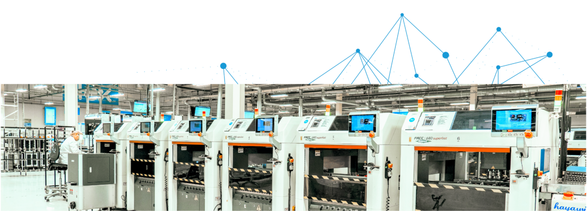a row of factory equipment